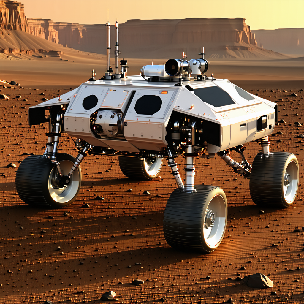 A Futuristic Vehicle, Possibly A Spacecraft Or A Rover, Parked On A Dirt Surface