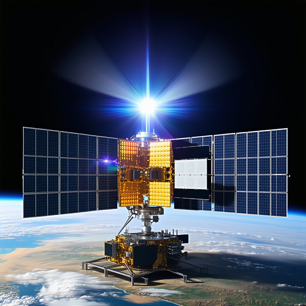 A Space Station With A Large, Yellow And Black Satellite On Top Of It