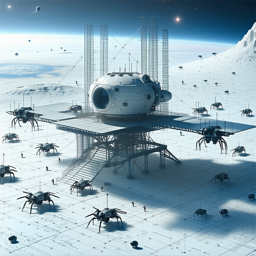 In This Futuristic Scene, A Large Space Station Is Situated On A Frozen Planet