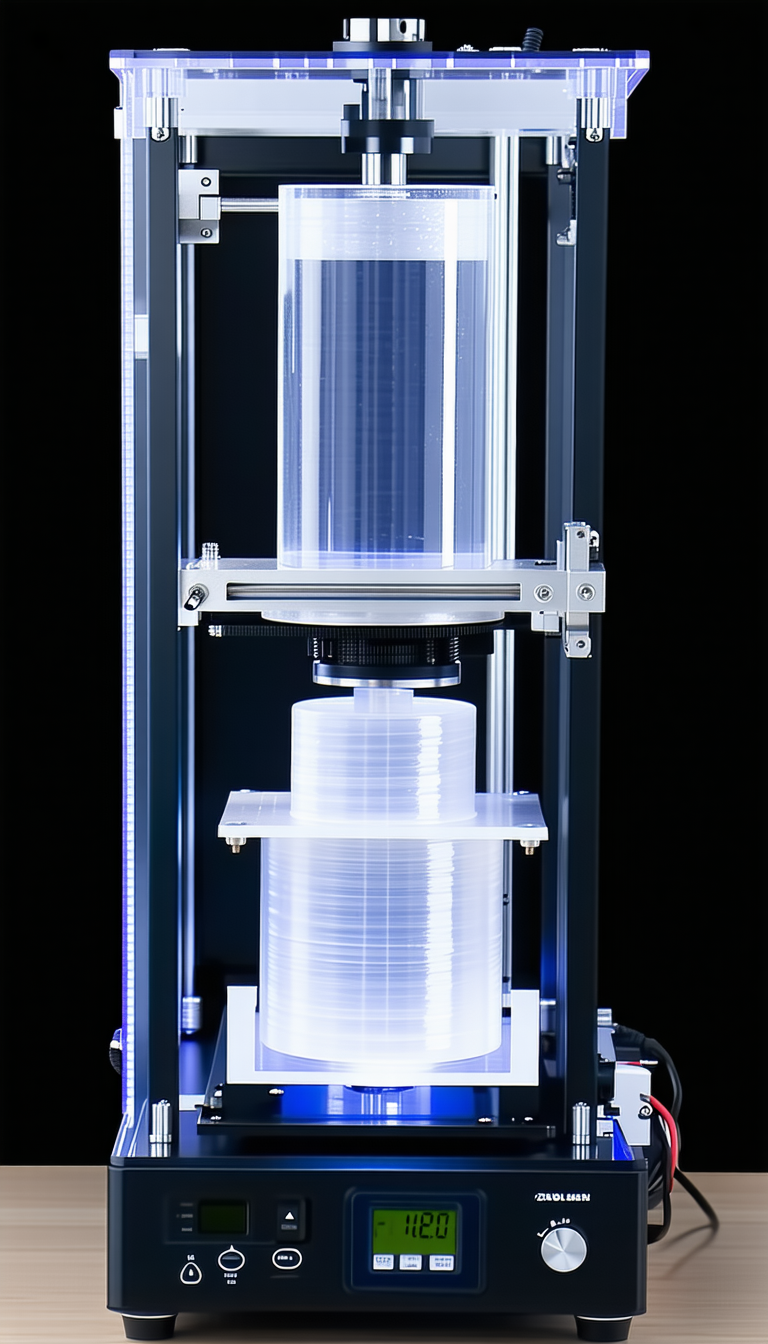 A Large, Clear Plastic Cylinder Is Sitting On A Table