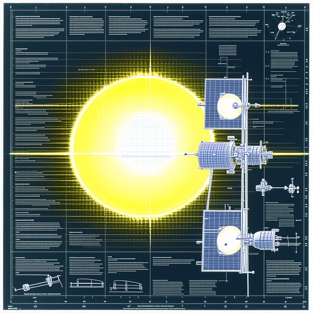 A Blue And White Drawing Of A Space Station Is Shown