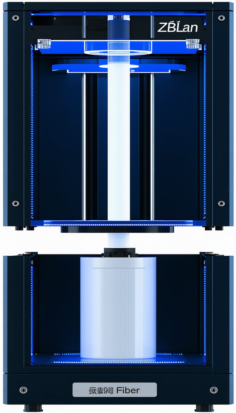 A Large Blue And White Machine Is Shown In A White Background