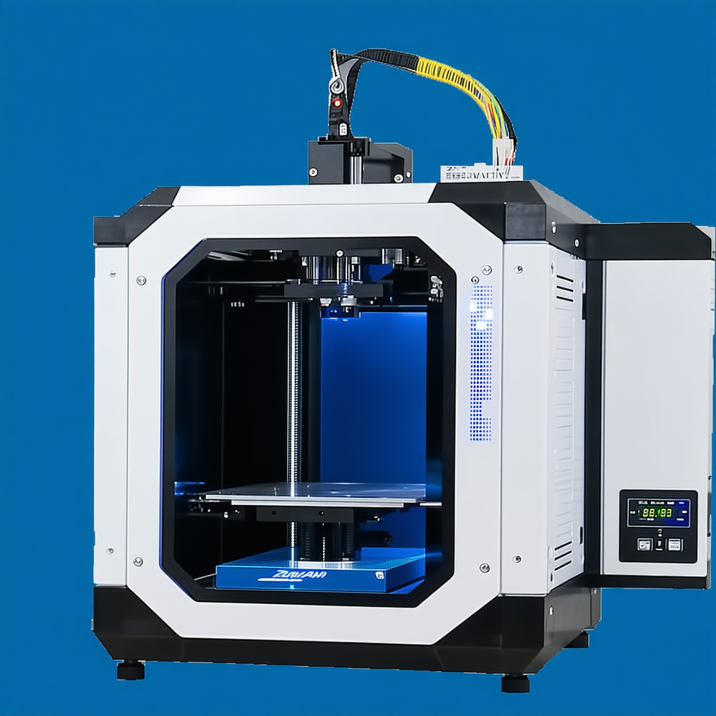 A Large, White, And Black Machine Is Sitting On A Blue Background