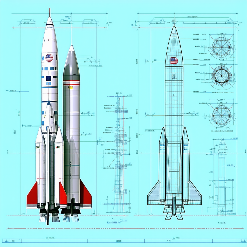 A Space Shuttle And A Rocket Are Shown In A Blueprint Drawing