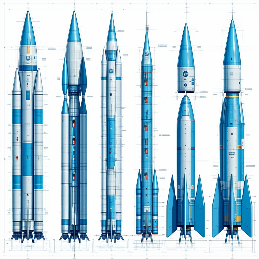 There Are Five Different Types Of Rockets Displayed In A Row