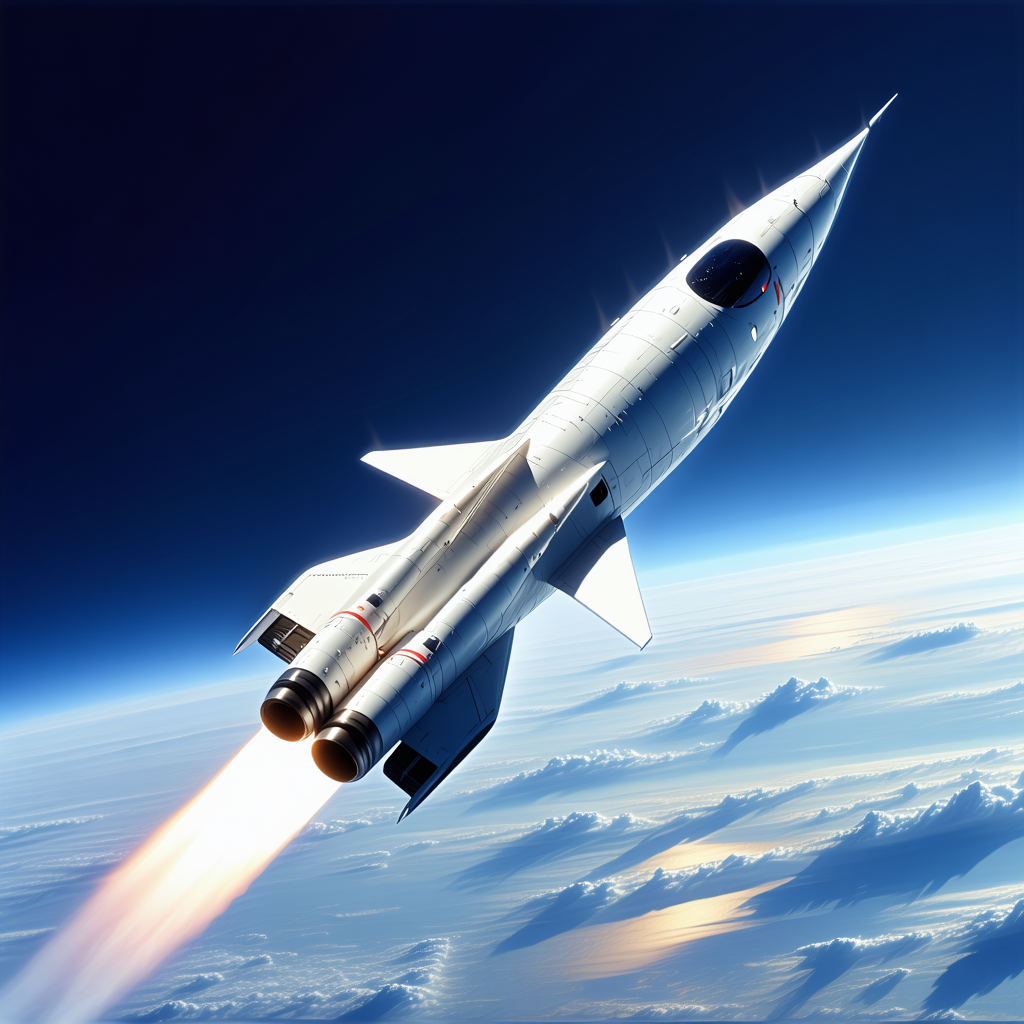 A Rocket Is Flying Through The Sky, Leaving A Trail Of Smoke Behind It