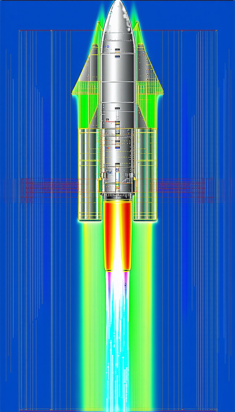 rocket ship shown blue background