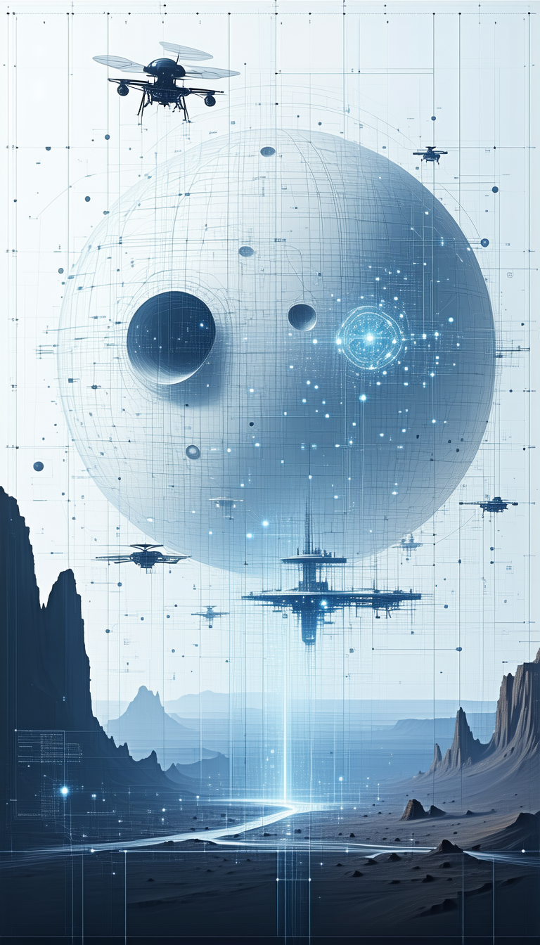 In The Image, There Is A Large White Sphere Floating In The Air