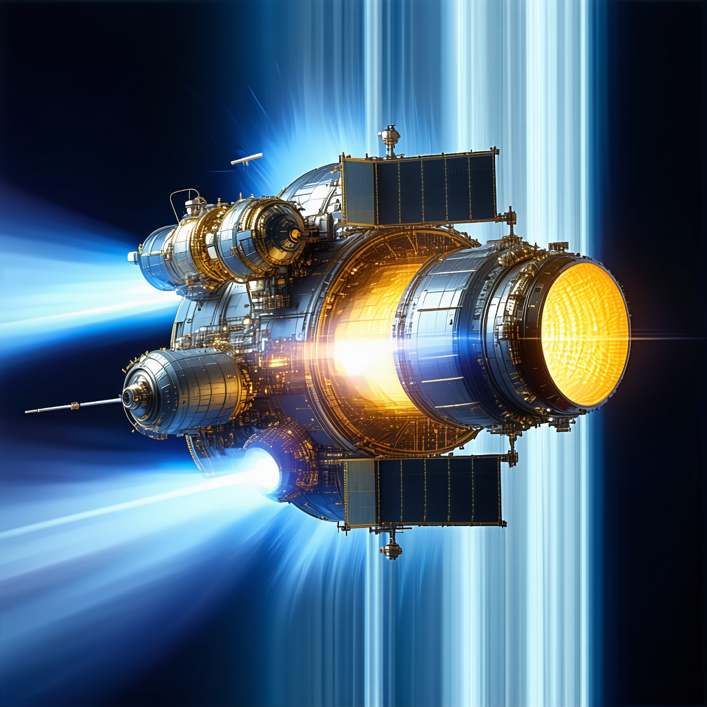 A Space Shuttle Is Shown In A Close-up View, With Its Engines Glowing Brightly
