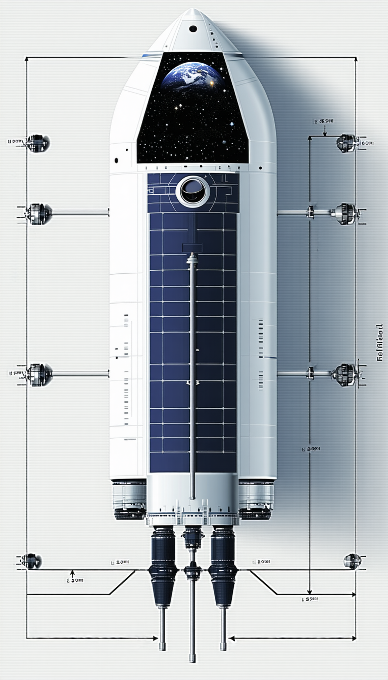 A Large Spacecraft Is Shown In A Side View, With A Solar Panel On The Side