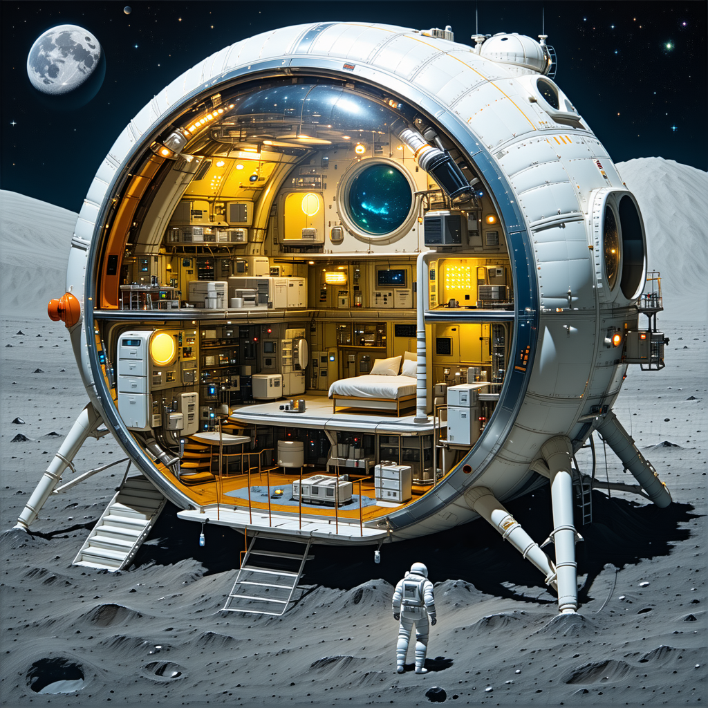 In The Image, There Is A Large, Round, White Spacecraft With A Dome-shaped Top