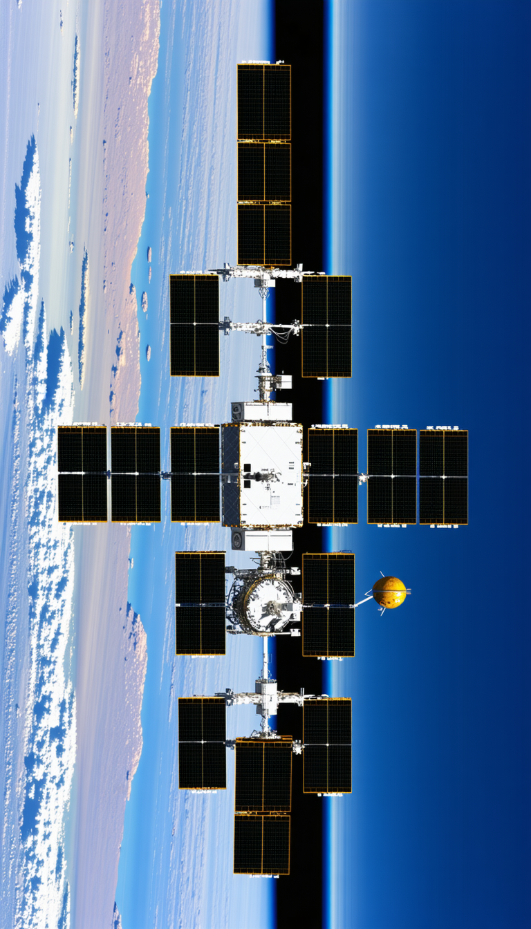 A Space Station With A Large Satellite Dish On Top Of It