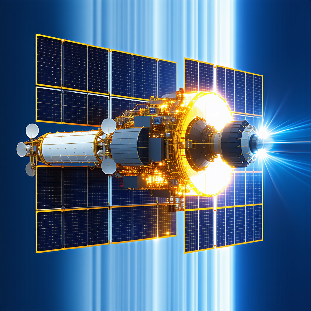 A Spacecraft Is Shown In A Close-up View, With Its Solar Panels And Other Components Clearly Visible