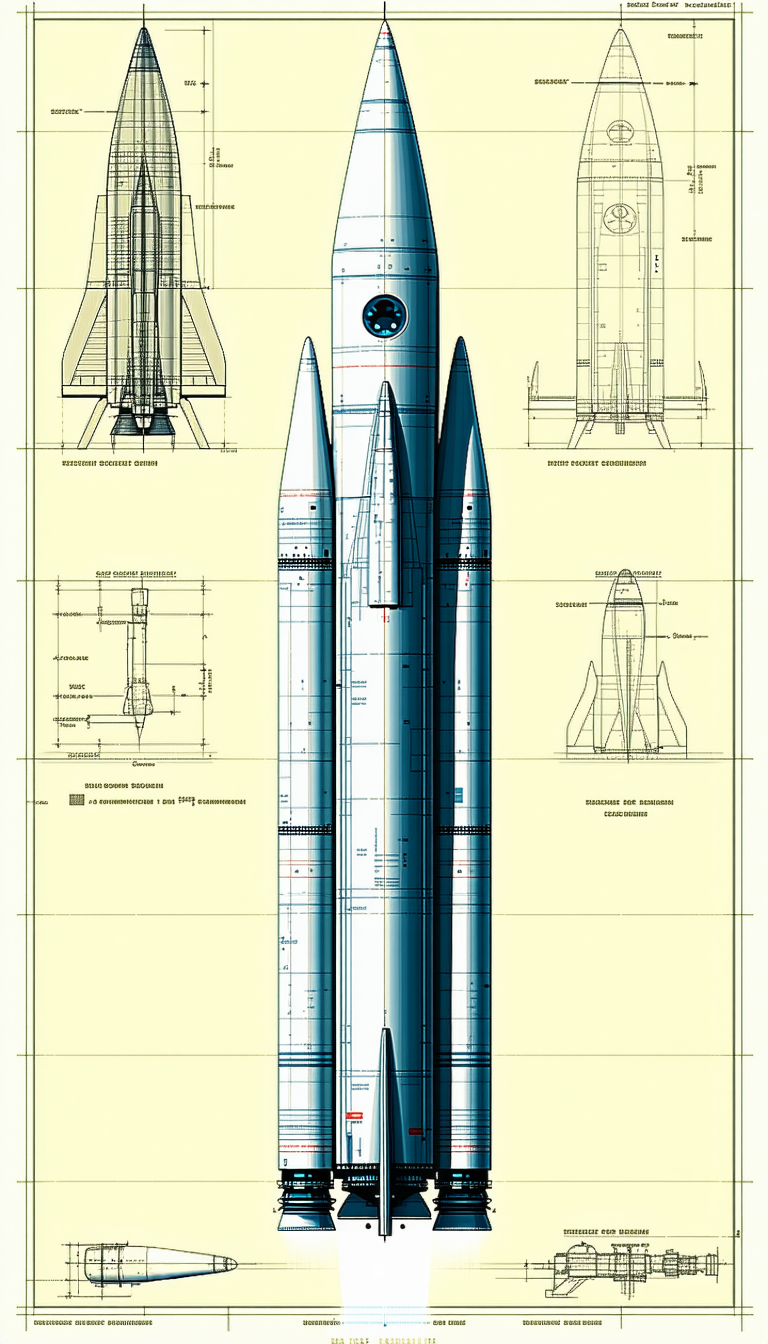 A Blue And White Rocket Ship Is Shown In A Series Of Diagrams