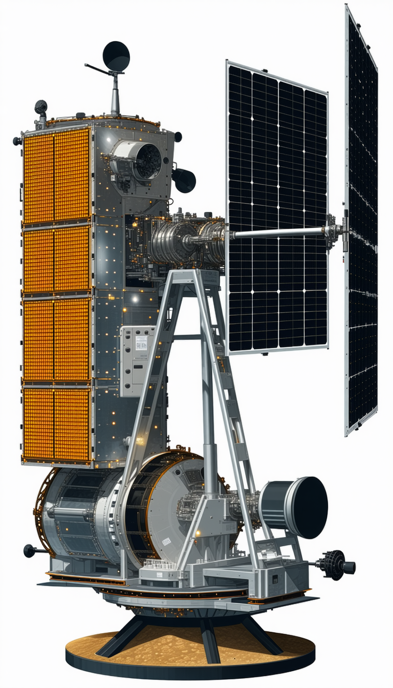 A Large Spacecraft Is Shown In A White And Orange Color Scheme