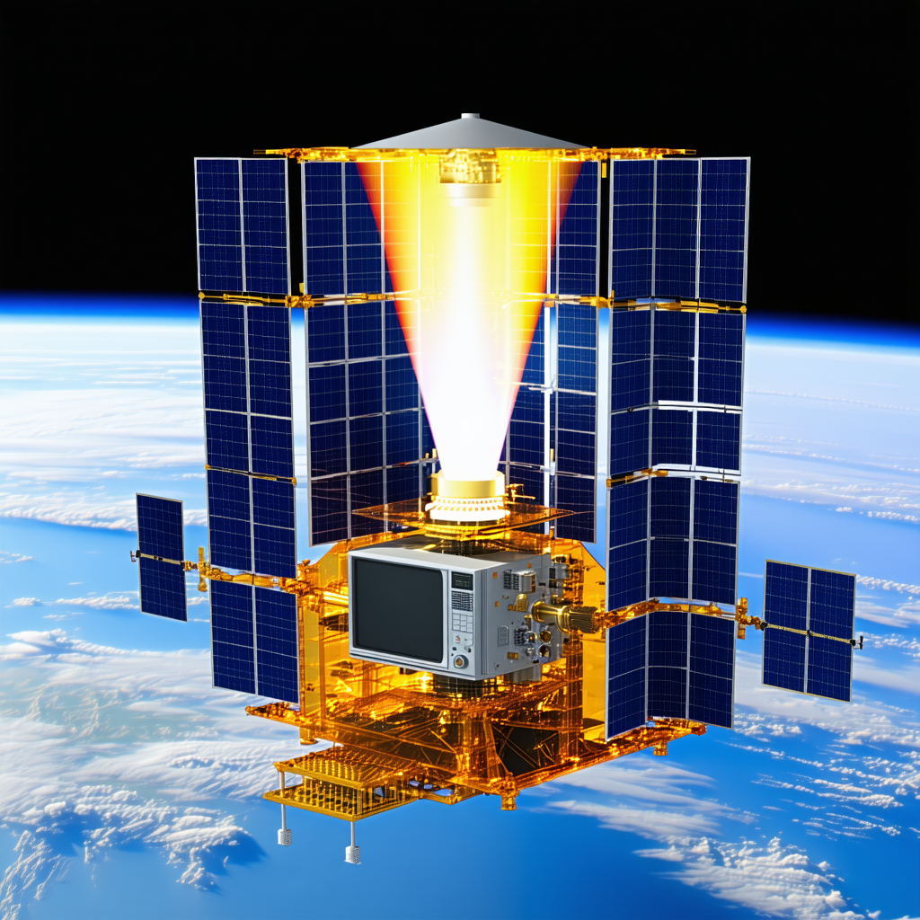 A Space Station With A Large, Bright Light Shining From Its Center