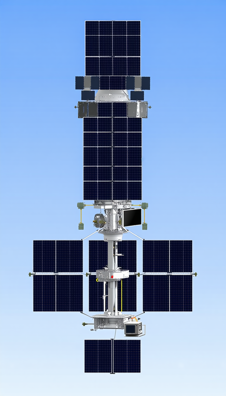 A Large Spacecraft With A Solar Panel On Top