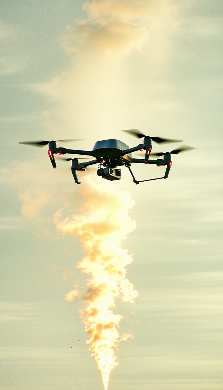 A Drone Is Flying In The Sky, With A Smoke Trail Behind It