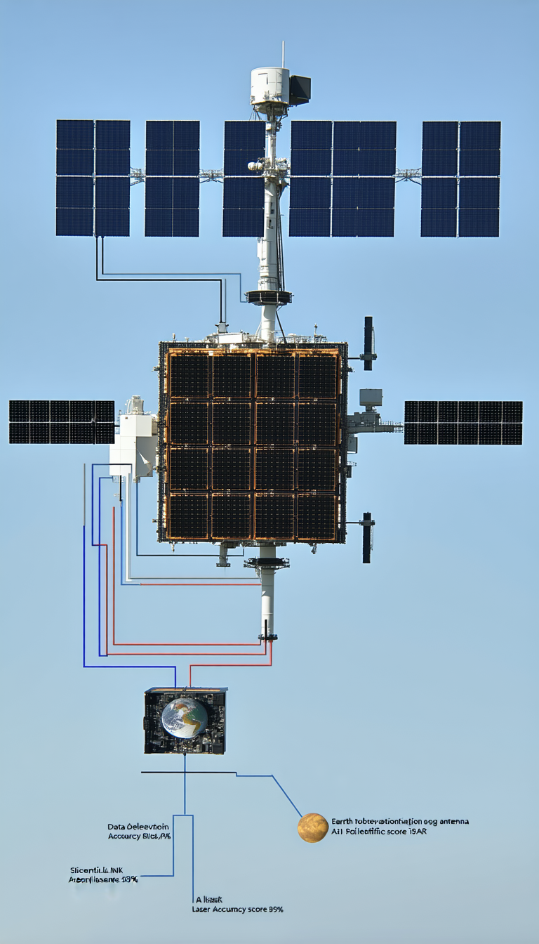 A Spacecraft Is Shown In A Diagram, With A Large Satellite In The Center