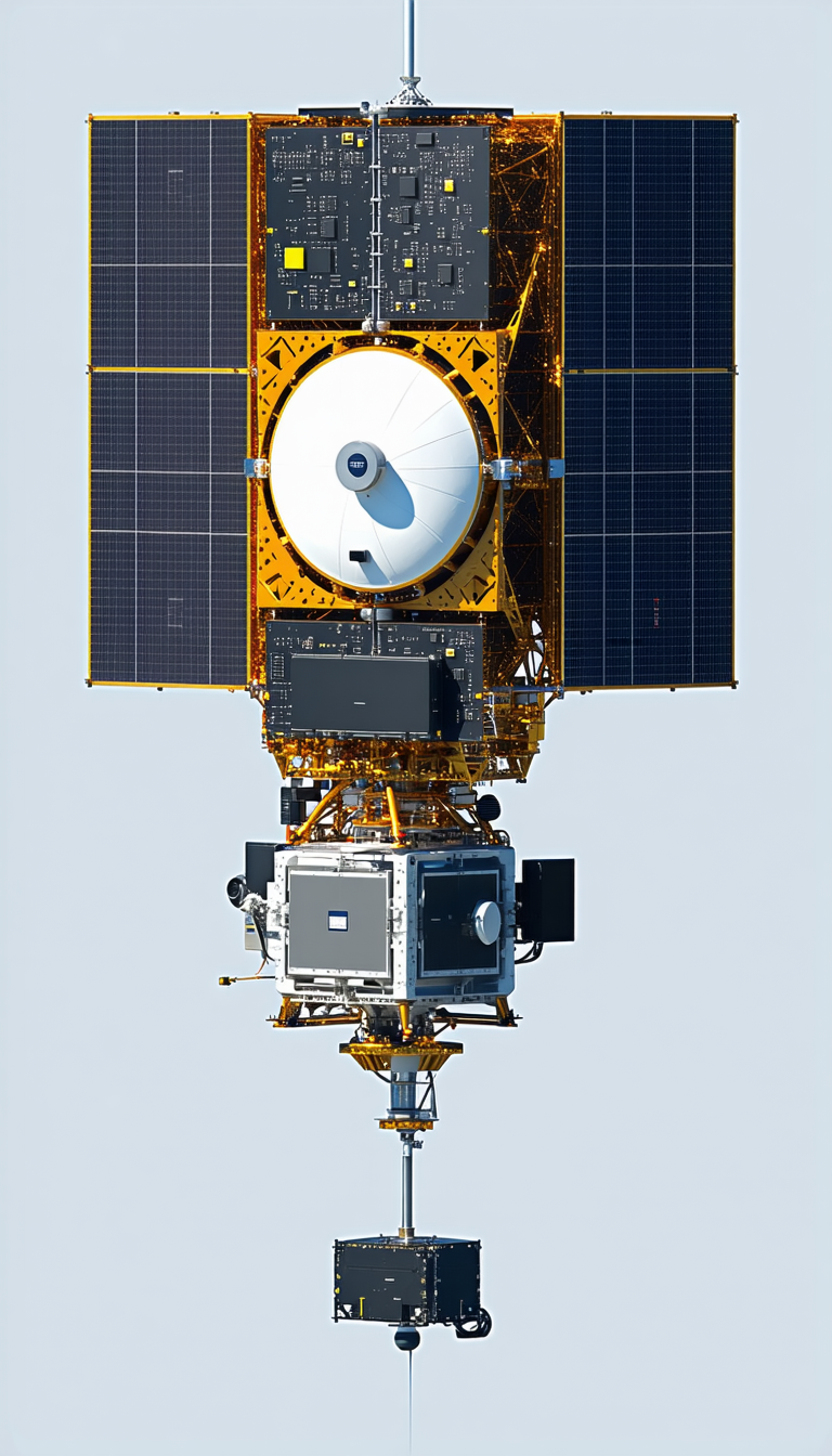 A Large Satellite Is Seen In The Sky, With A Large Dish On The Front