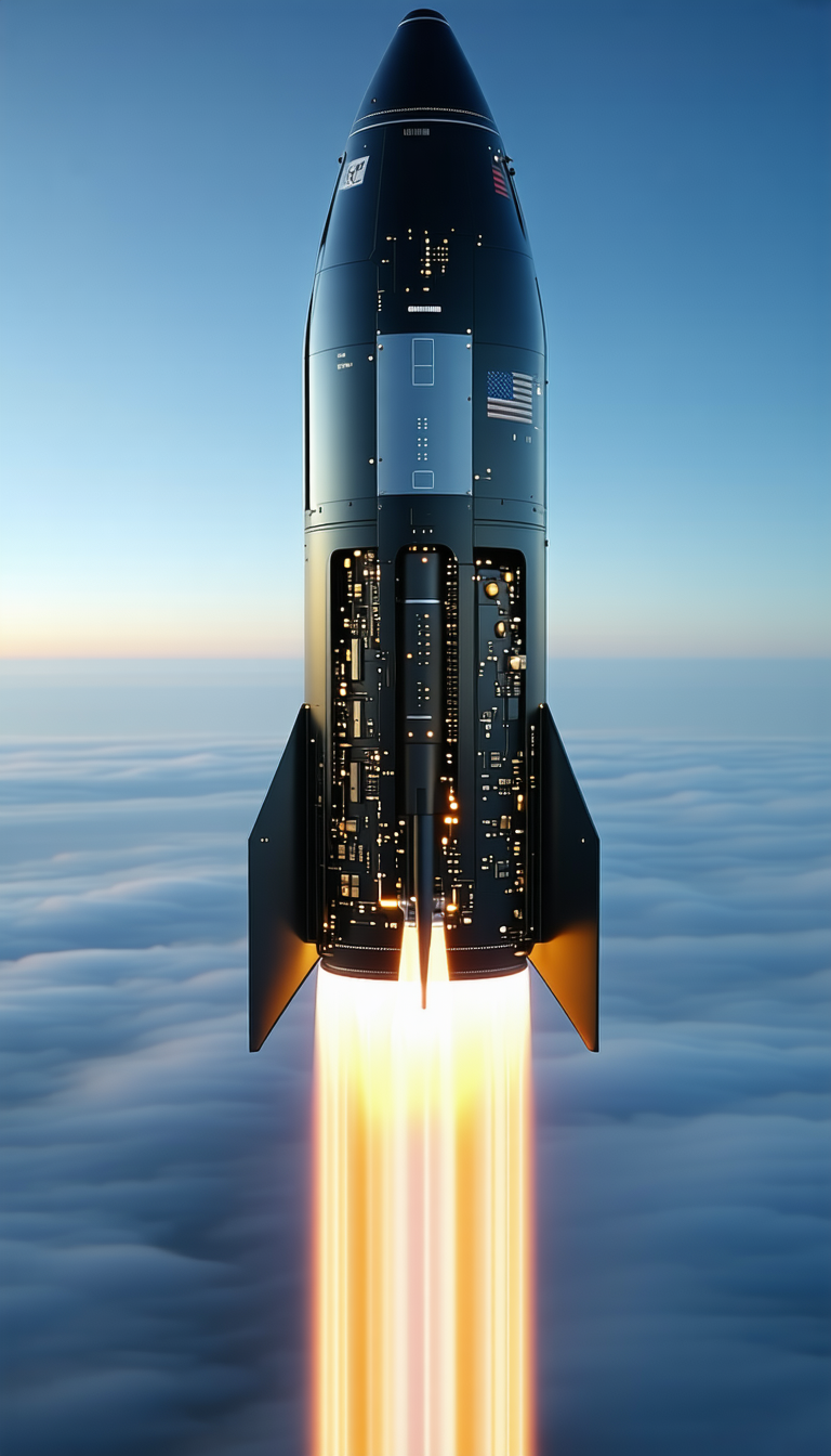 A Rocket Is Seen In Flight, With Its Booster Rocket Attached