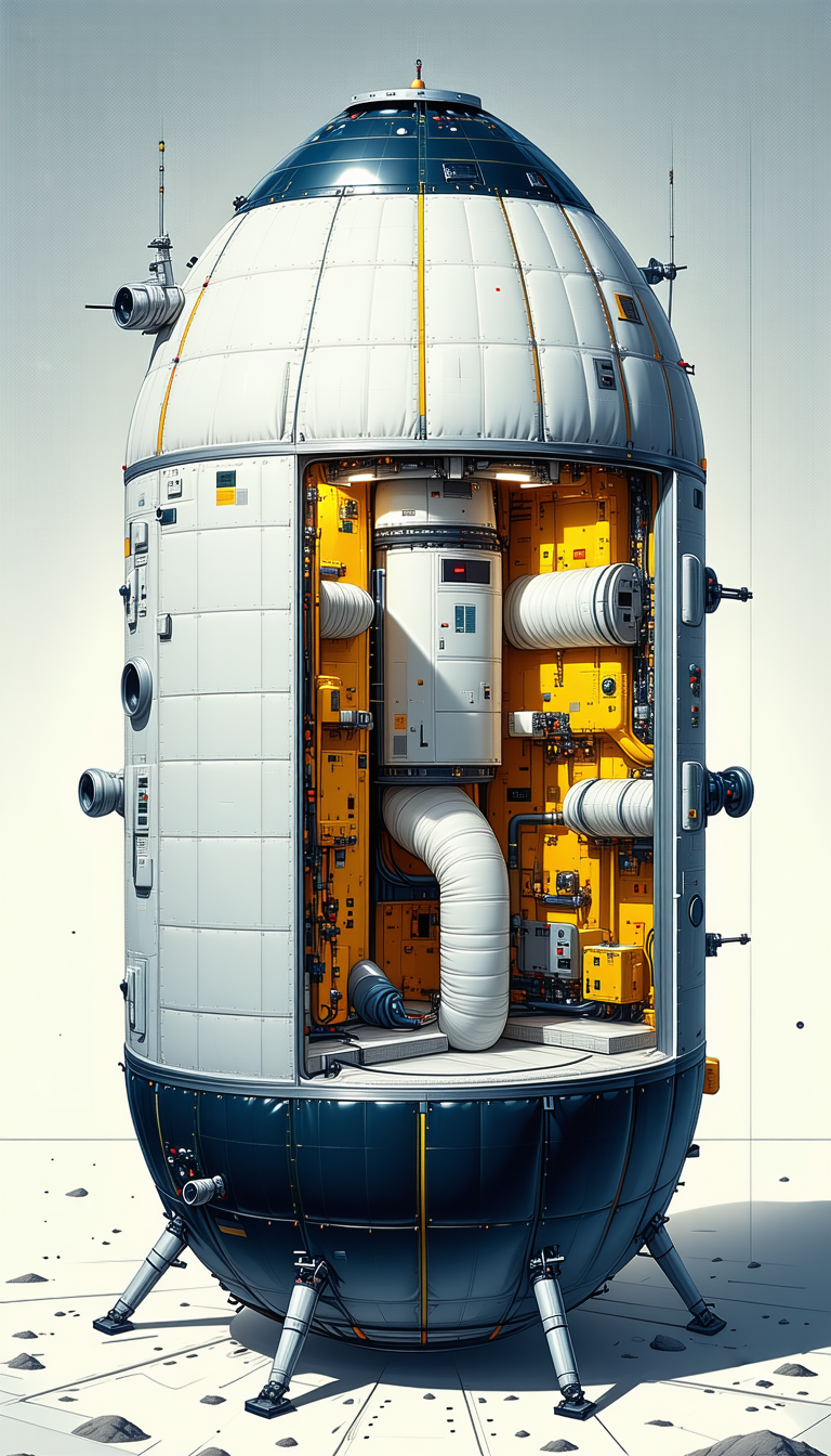 A Large White And Yellow Spacecraft Is Shown In A Computer-generated Image