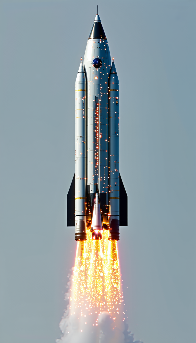 A Rocket Is Seen In The Sky, With Its Engine On
