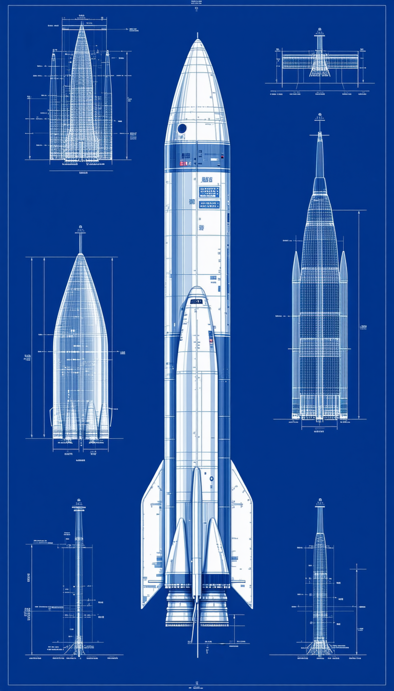 A Blue Drawing Of A Rocket Ship Is Displayed