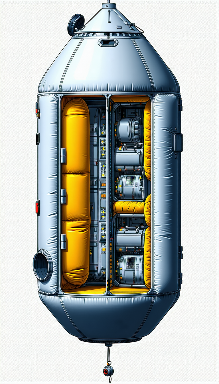 A Large, Inflatable, Yellow And Blue Container Is Shown In A Drawing