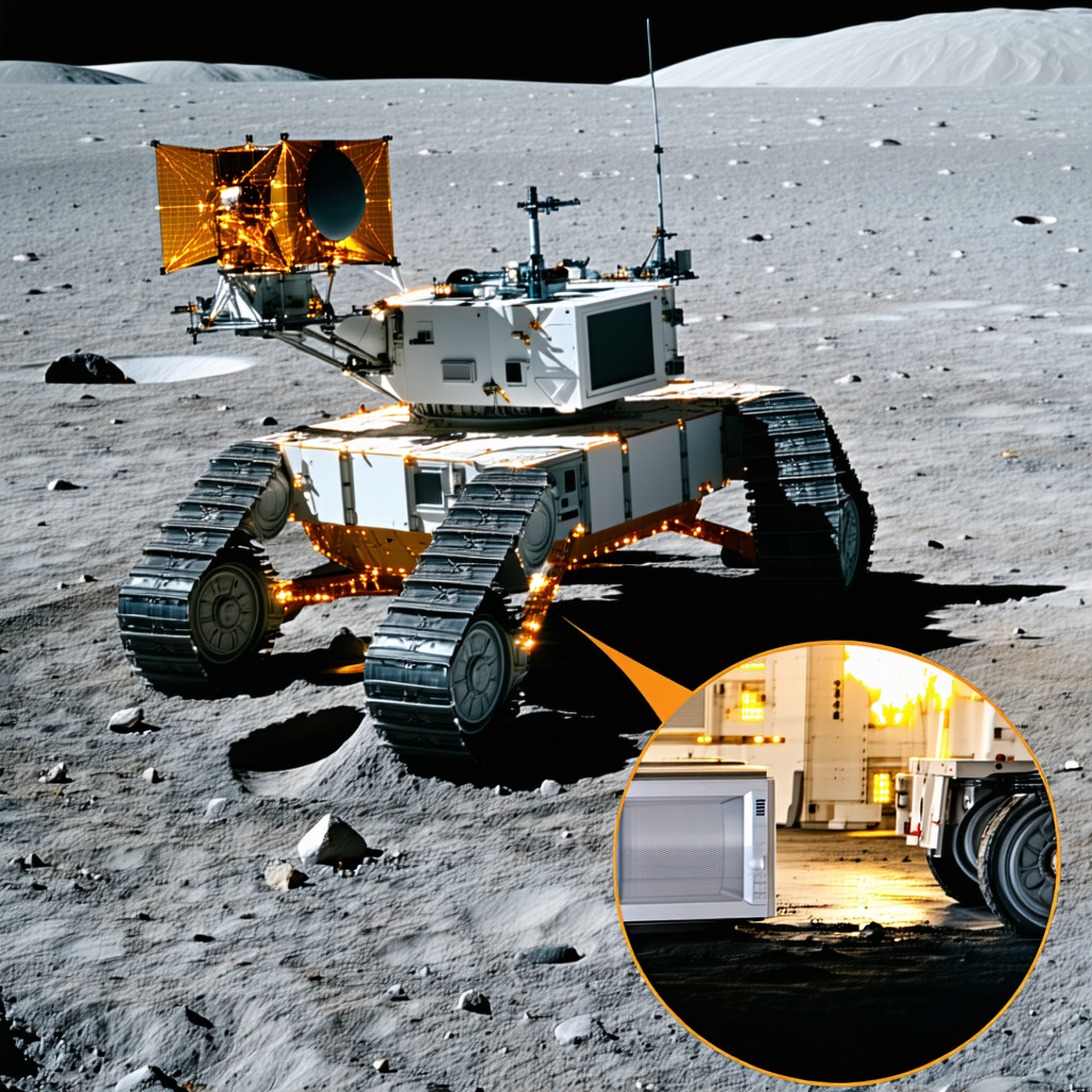 A White Robotic Vehicle, Possibly A Rover, Parked On A Rocky Surface