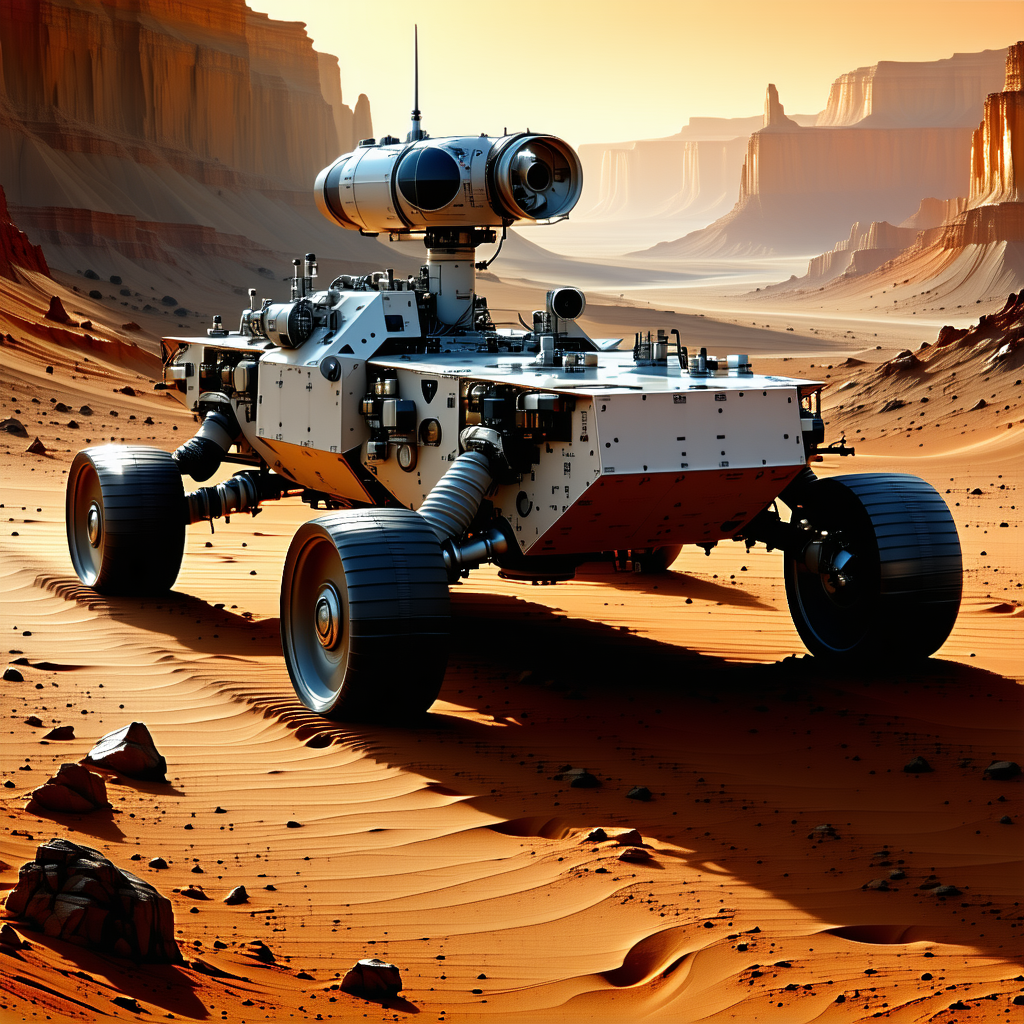 A Futuristic Vehicle Is Driving Across A Desert Landscape