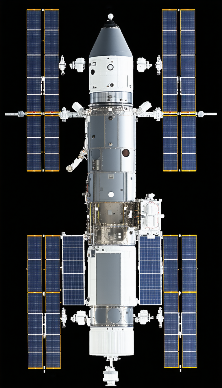 A Large Spacecraft With A White And Grey Color Scheme