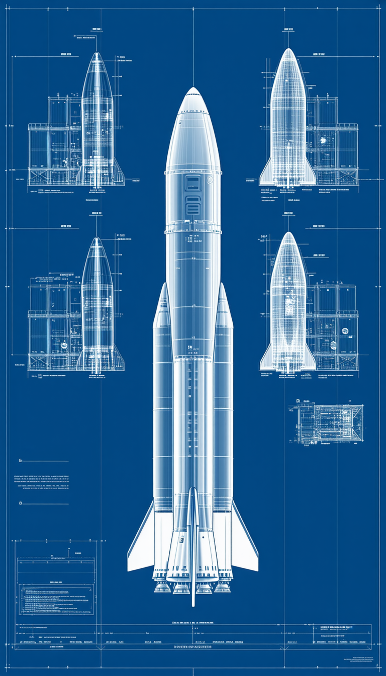A Blue Drawing Of A Rocket Is Displayed On A Blue Background