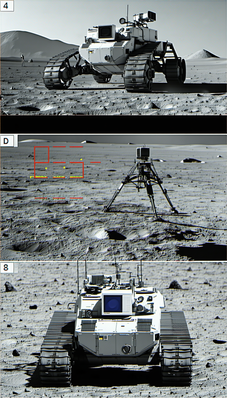 The Image Is A Collage Of Three Different Pictures Of A Rover On The Moon