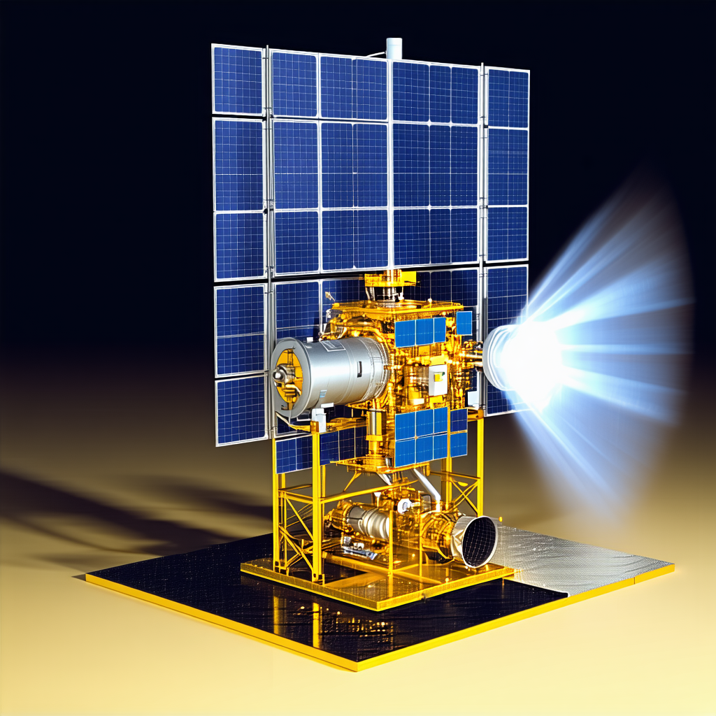 A Yellow And Blue Spacecraft Is Shown In A Close-up View