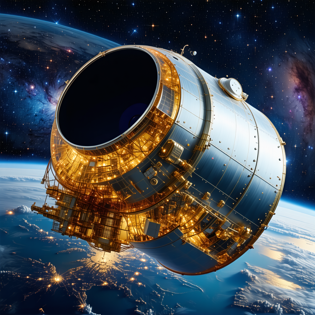 A Large Spacecraft, Possibly A Space Shuttle, Flying Through The Night Sky