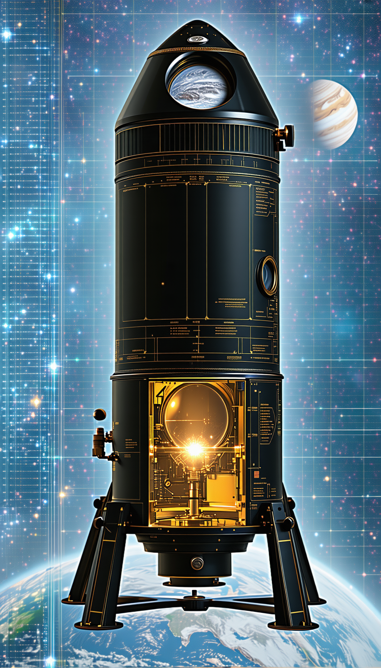 A Large, Black, And Gold Spacecraft With A Dome-shaped Top