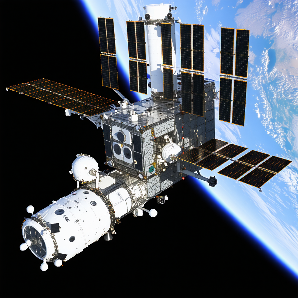 A Space Shuttle With A Large Dome On Top, Floating In The Blackness Of Space
