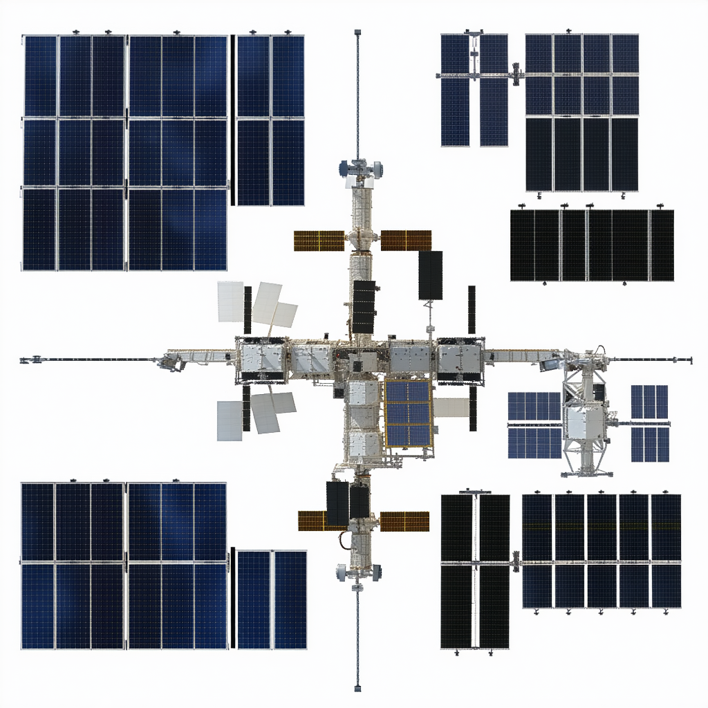 A Large Space Station Is Shown In A White And Black Image