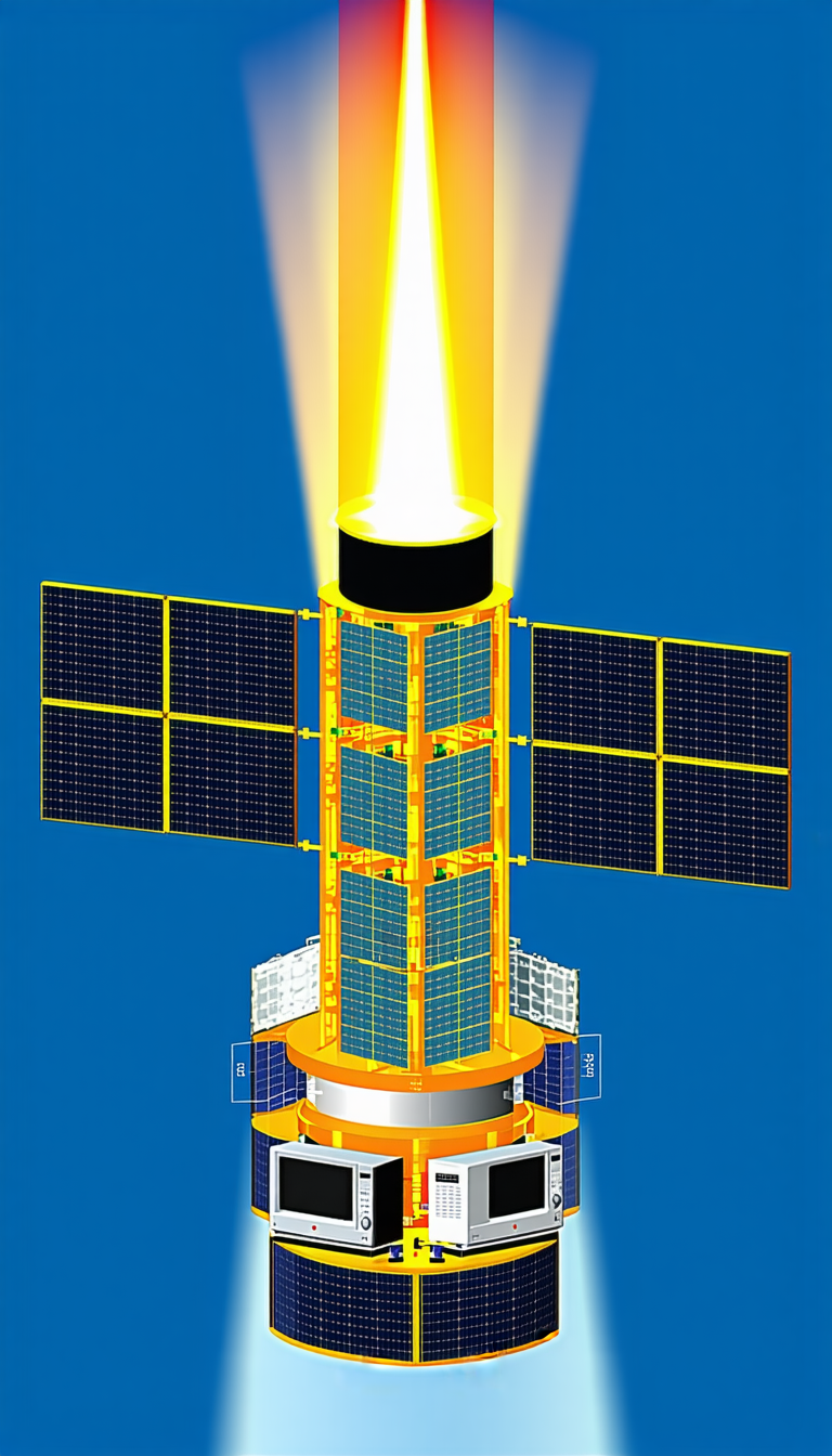 A Large, Brightly Lit Satellite Is Shown In A Blue Sky