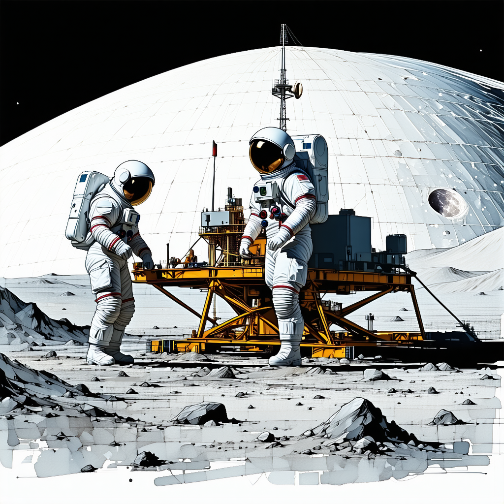 In The Image, There Are Two Astronauts Standing On The Moon, Wearing White Suits