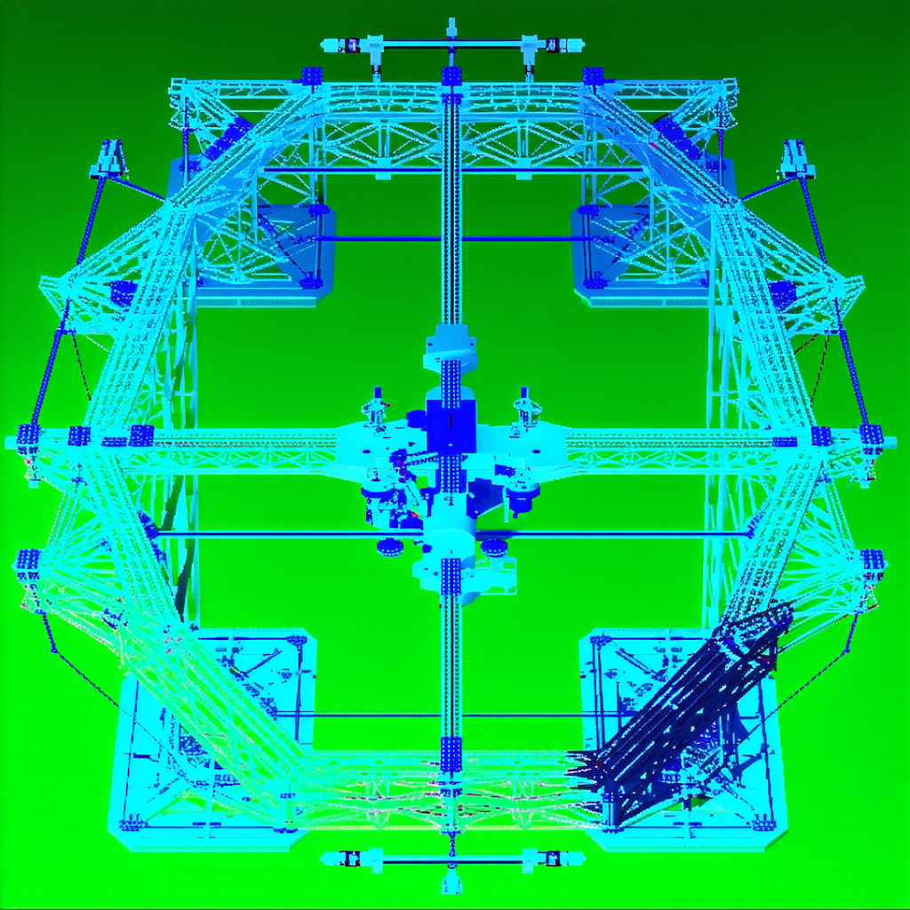A Large, Blue, Three-dimensional Model Of A Machine Is Displayed In A Room
