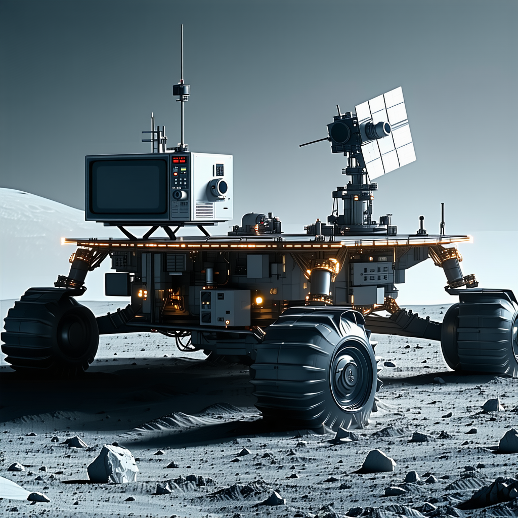 A Large, Futuristic Vehicle With A Television On Top Of It