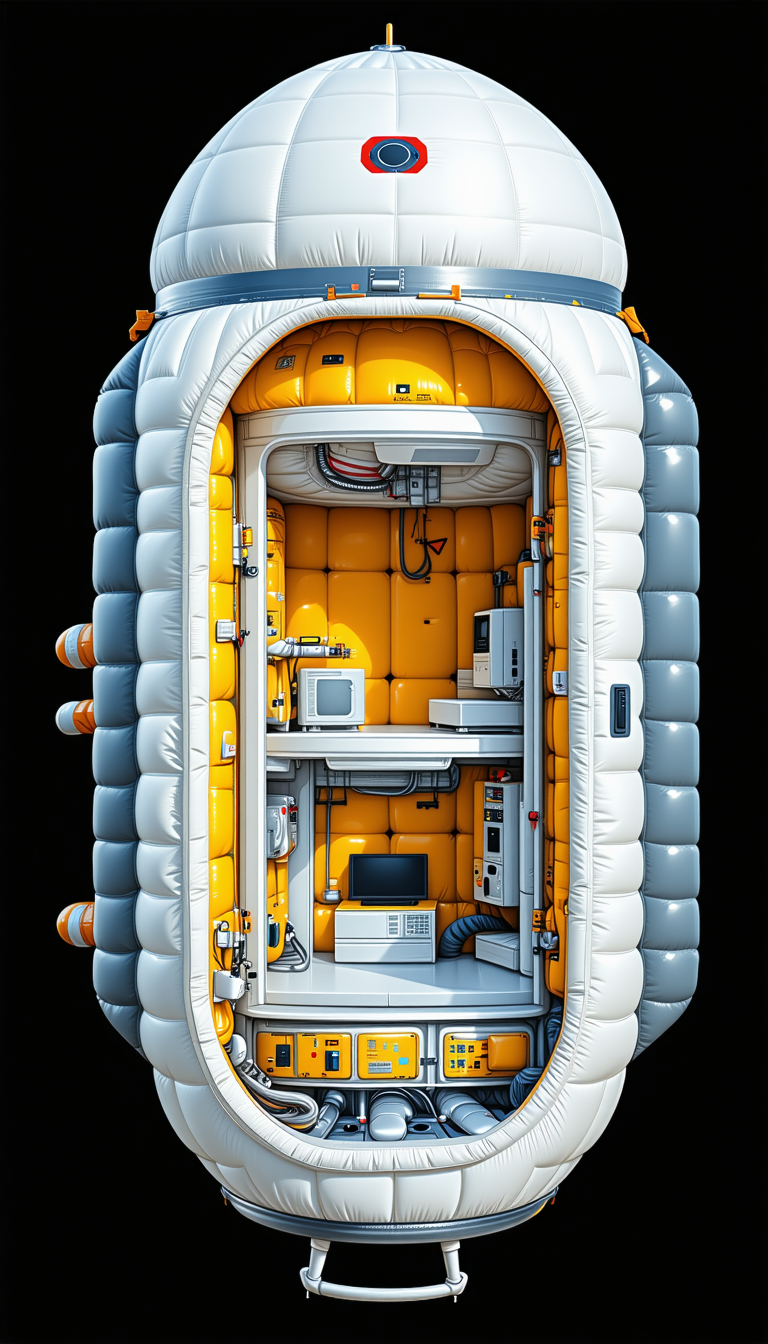 In The Image, There Is A Large, Yellow, Inflatable Structure That Resembles A Space Shuttle
