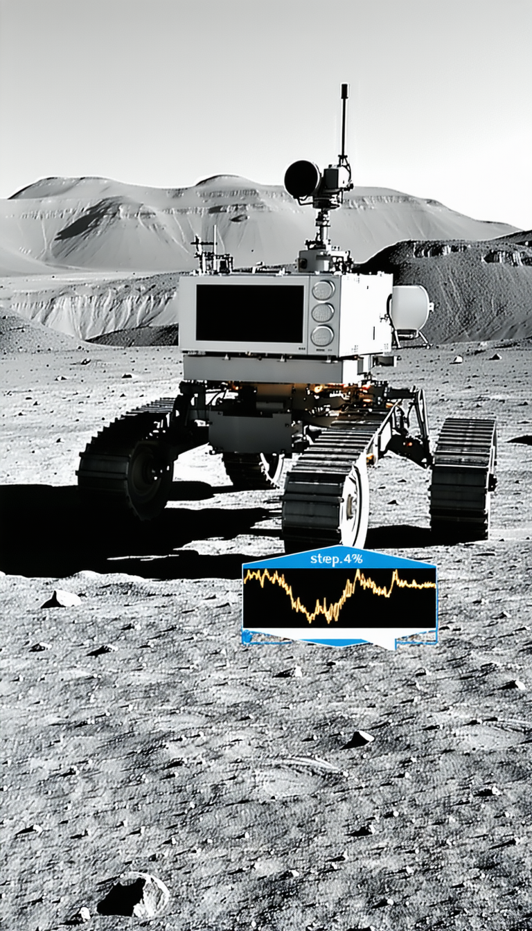 A White Robotic Vehicle, Possibly A Rover, Parked On A Rocky Surface
