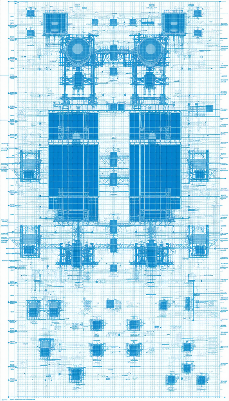 A Blue And White Drawing Of A Building Is Displayed