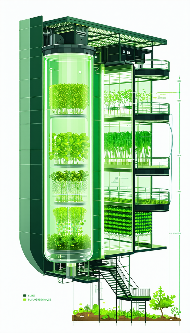 In The Image, There Is A Large, Multi-level Greenhouse Filled With Various Plants