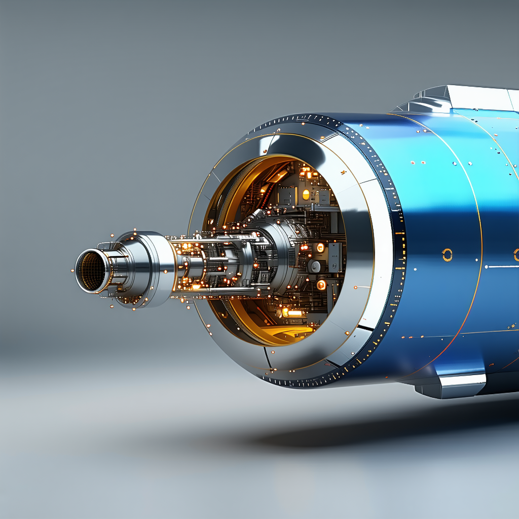 A Large Blue And Silver Spacecraft With A Hollowed-out Center
