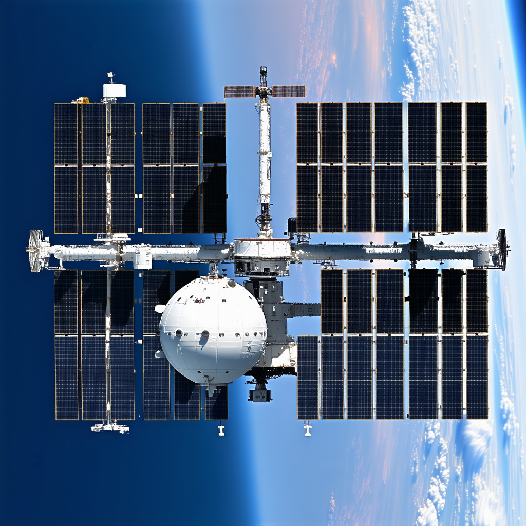 A Large Space Station With A White And Black Color Scheme
