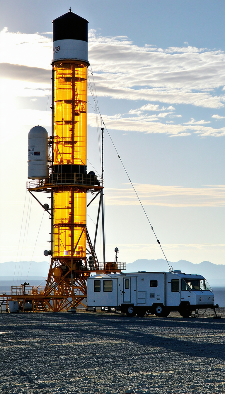 A Large Yellow Tower, Which Appears To Be A Part Of A Space Station
